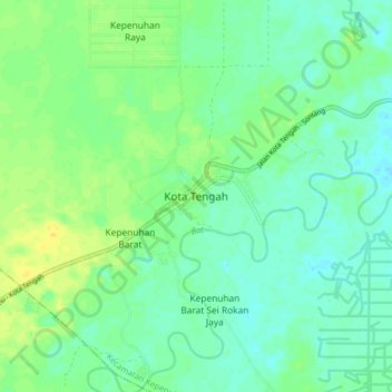 Mapa topográfico Kota Tengah, altitud, relieve