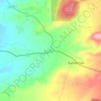Mapa topográfico Sempolan, altitud, relieve