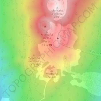 Mapa topográfico Cumbre Vieja, altitud, relieve