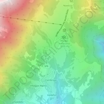 Mapa topográfico Novezzina, altitud, relieve