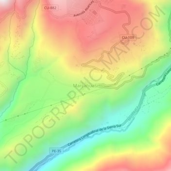 Mapa topográfico Marcahuasi, altitud, relieve