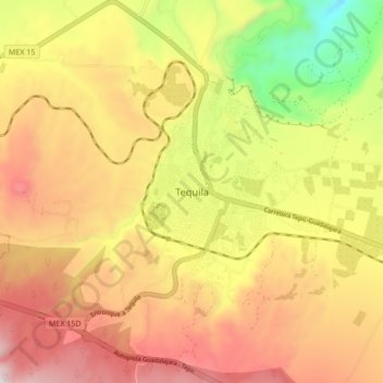 Mapa topográfico Tequila, altitud, relieve