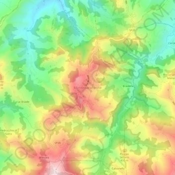 Mapa topográfico Montebaranzone, altitud, relieve