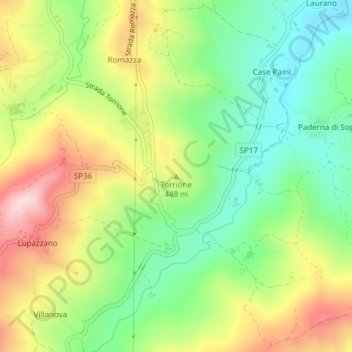 Mapa topográfico Torrione, altitud, relieve