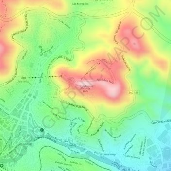 Mapa topográfico Cerro La Bufa, altitud, relieve