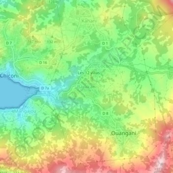 Mapa topográfico Barakani, altitud, relieve