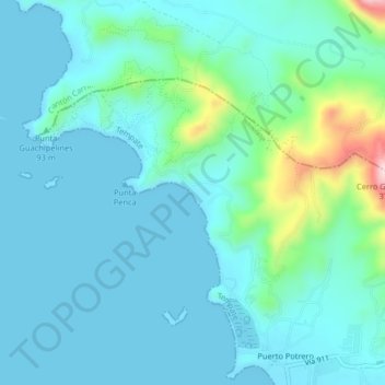Mapa topográfico Playa Pan de Azucar, altitud, relieve