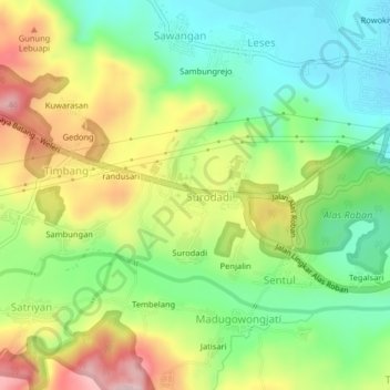 Mapa topográfico Ringisari, altitud, relieve