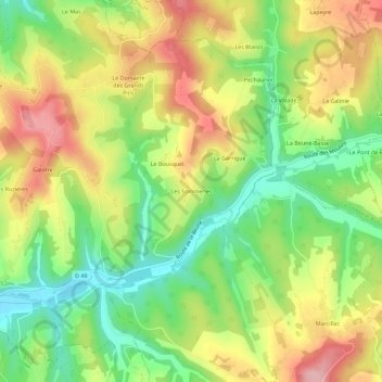 Mapa topográfico Les Sommeries, altitud, relieve