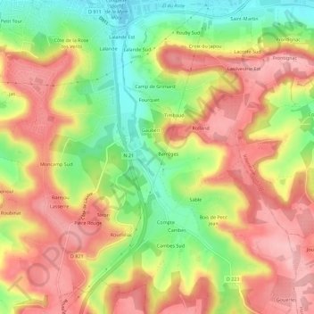 Mapa topográfico Nicole, altitud, relieve