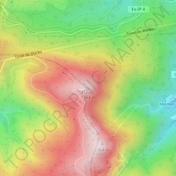 Mapa topográfico Freitas, altitud, relieve