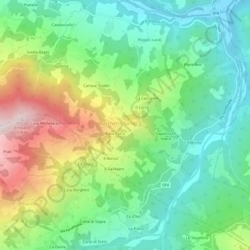 Mapa topográfico Oratorio di Rocchetta Sandri, altitud, relieve