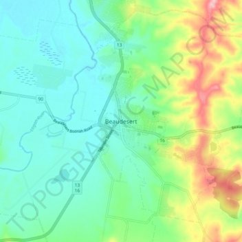 Mapa topográfico Beaudesert, altitud, relieve
