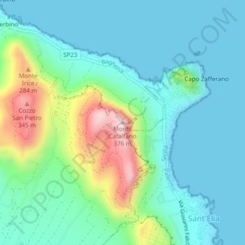 Mapa topográfico Monte Catalfano, altitud, relieve