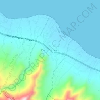Mapa topográfico Desa Tejakula, altitud, relieve