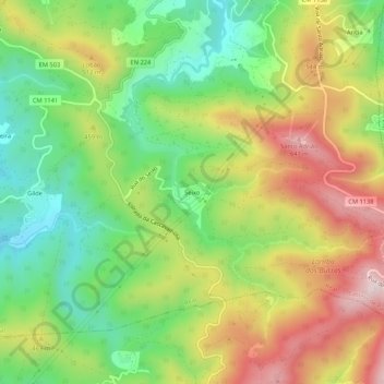 Mapa topográfico Seixo, altitud, relieve
