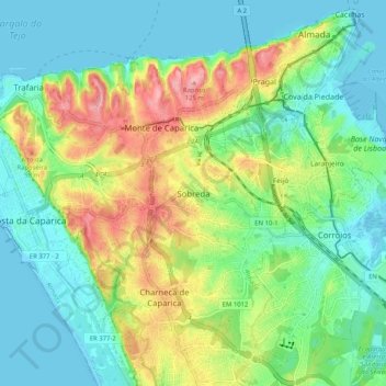 Mapa topográfico Sobreda, altitud, relieve