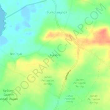 Mapa topográfico Turatea, altitud, relieve