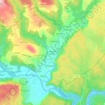 Mapa topográfico Champetier Bas, altitud, relieve