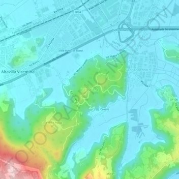 Mapa topográfico Valmarana, altitud, relieve
