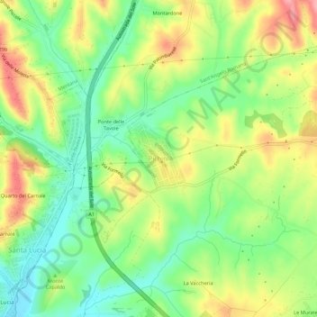 Mapa topográfico Pichini, altitud, relieve