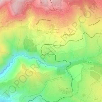 Mapa topográfico Via, altitud, relieve