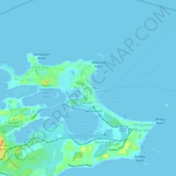 Mapa topográfico The Settlement, altitud, relieve