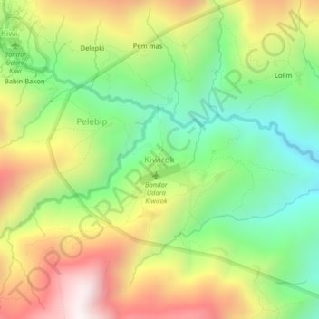 Mapa topográfico Kiwirok, altitud, relieve