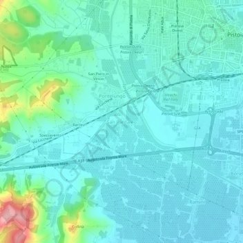 Mapa topográfico San Pantaleo, altitud, relieve