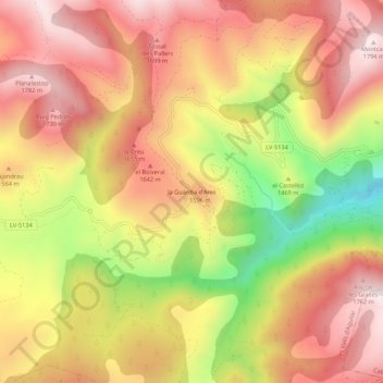 Mapa topográfico la Guàrdia d'Ares, altitud, relieve