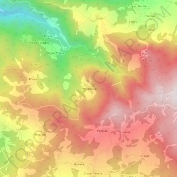 Mapa topográfico Predalbora, altitud, relieve