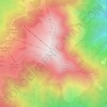 Mapa topográfico Monte Pora, altitud, relieve