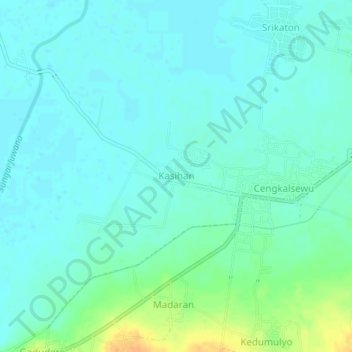 Mapa topográfico Kasihan, altitud, relieve