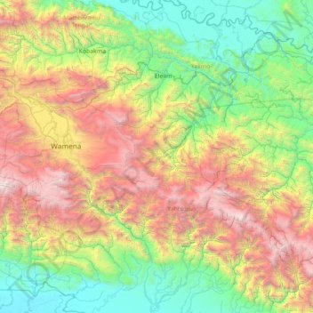 Mapa topográfico Distrik Panggema, altitud, relieve