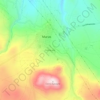 Mapa topográfico Cochacasa, altitud, relieve