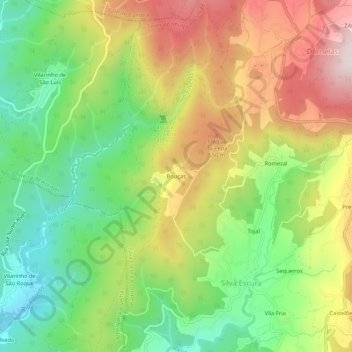 Mapa topográfico Bouças, altitud, relieve