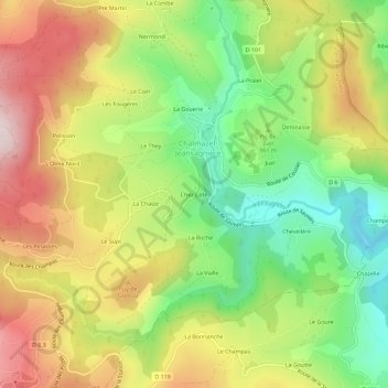 Mapa topográfico Chez Cote, altitud, relieve