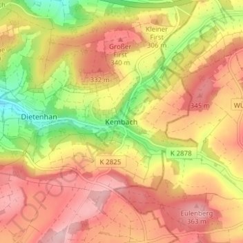 Mapa topográfico Kembach, altitud, relieve