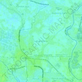 Mapa topográfico Lebak Wangi, altitud, relieve