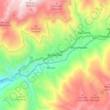 Mapa topográfico Mucuchíes, altitud, relieve
