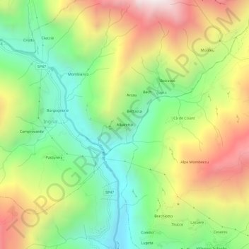 Mapa topográfico Albaretto, altitud, relieve