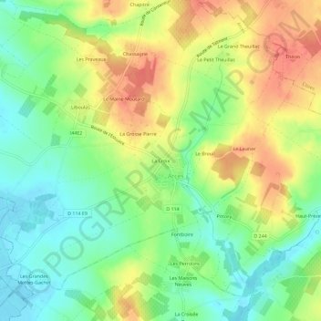 Mapa topográfico La Croix, altitud, relieve