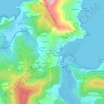 Mapa topográfico Mañón, altitud, relieve