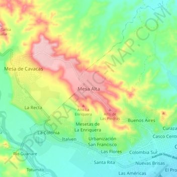 Mapa topográfico Mesa Alta, altitud, relieve