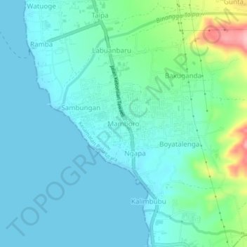 Mapa topográfico Mamboro, altitud, relieve