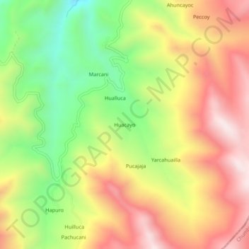Mapa topográfico Huacayo, altitud, relieve