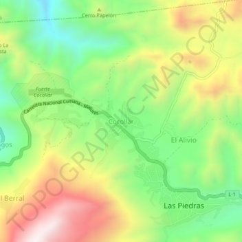Mapa topográfico Cocollar, altitud, relieve