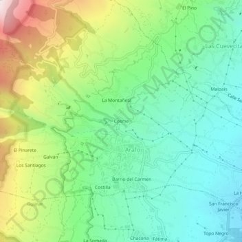 Mapa topográfico Cosme, altitud, relieve