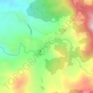 Mapa topográfico Minca, altitud, relieve