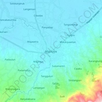 Mapa topográfico Majalaya, altitud, relieve